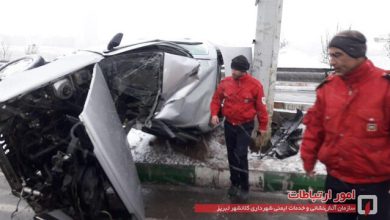 تصویر برخورد هفت دستگاه خودرو سواری در اتوبان پاسداران تبریز، ۳ مصدوم برجای گذاشت